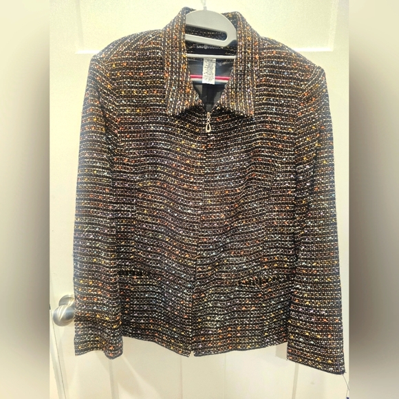 Sag Harbor Tweed Zip Jacket Size 16 Multicolor Metallic Classic Career Blazer - Picture 1 of 10